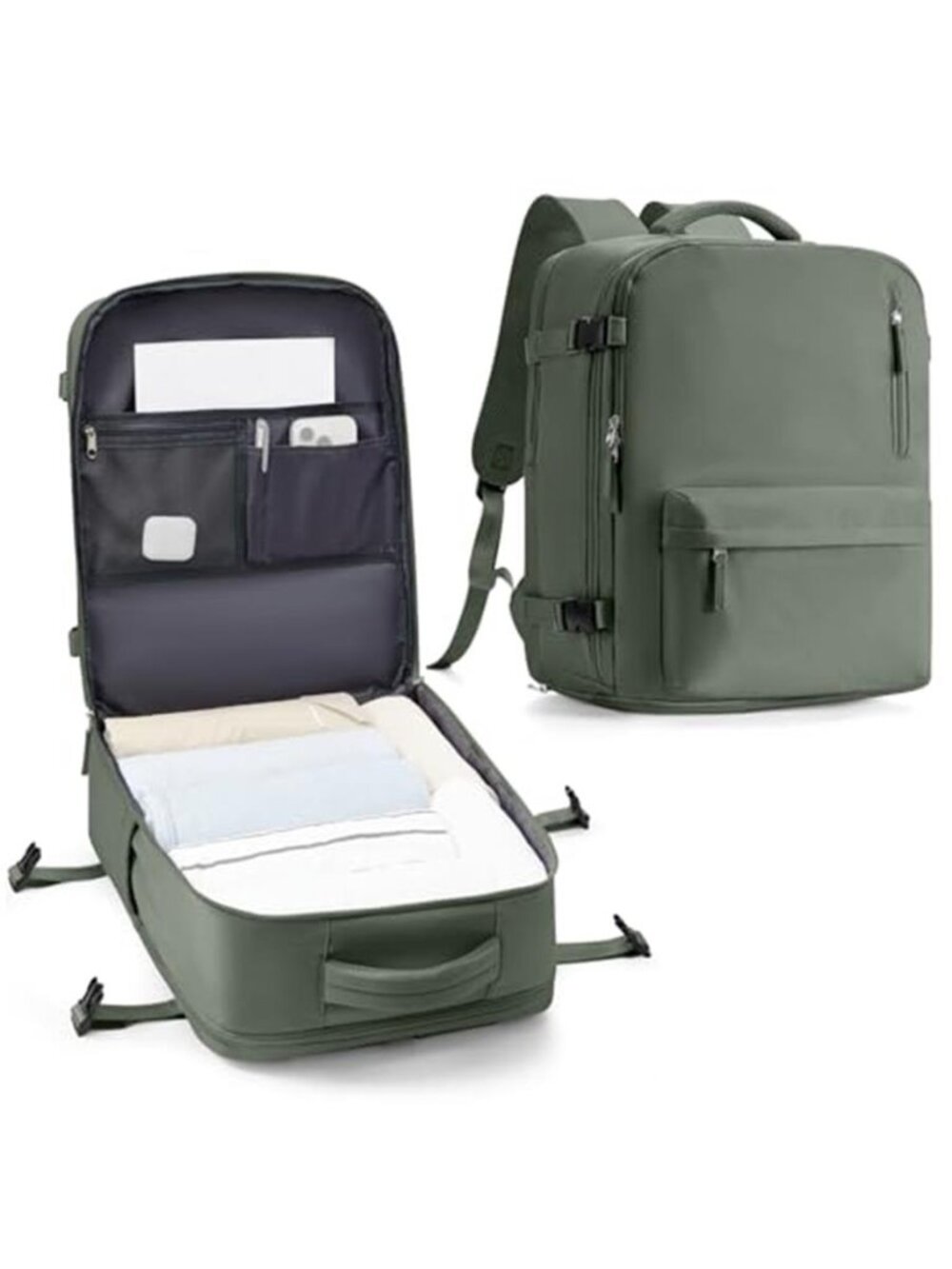 Green Travel Backpack Personal Item Under Seat Carry On Bag for Women Laptop TSA